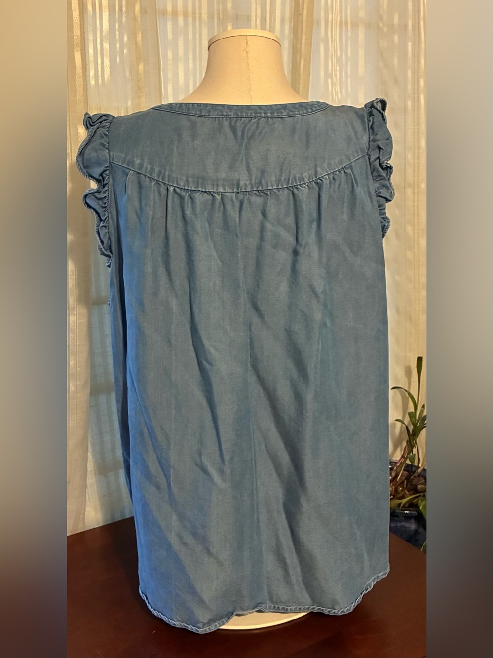 LOFT Denim Tank with Ruffle Seam Detail - Picture 3 of 4